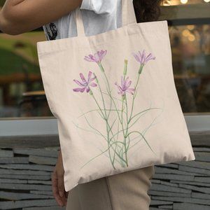 Largeflower Skeletonplant VTG Watercolor Floral Print Graphic Canvas Tote Bag